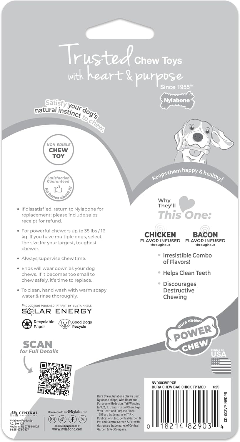 Original Bone Power Chew Toys for Dogs, Durable & Tough Dog Toys for Aggressive Chewers,Asted Blast Bacon & Chicken Flavor, Medium - up to 35 Lbs, 1 Count