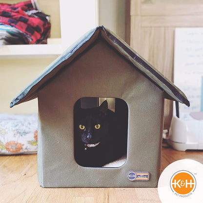 Weatherproof Outdoor Cat House - Insulated Shelter for Ferals with 2 Doors & Removable Waterproof Floor Pad - Olive Green