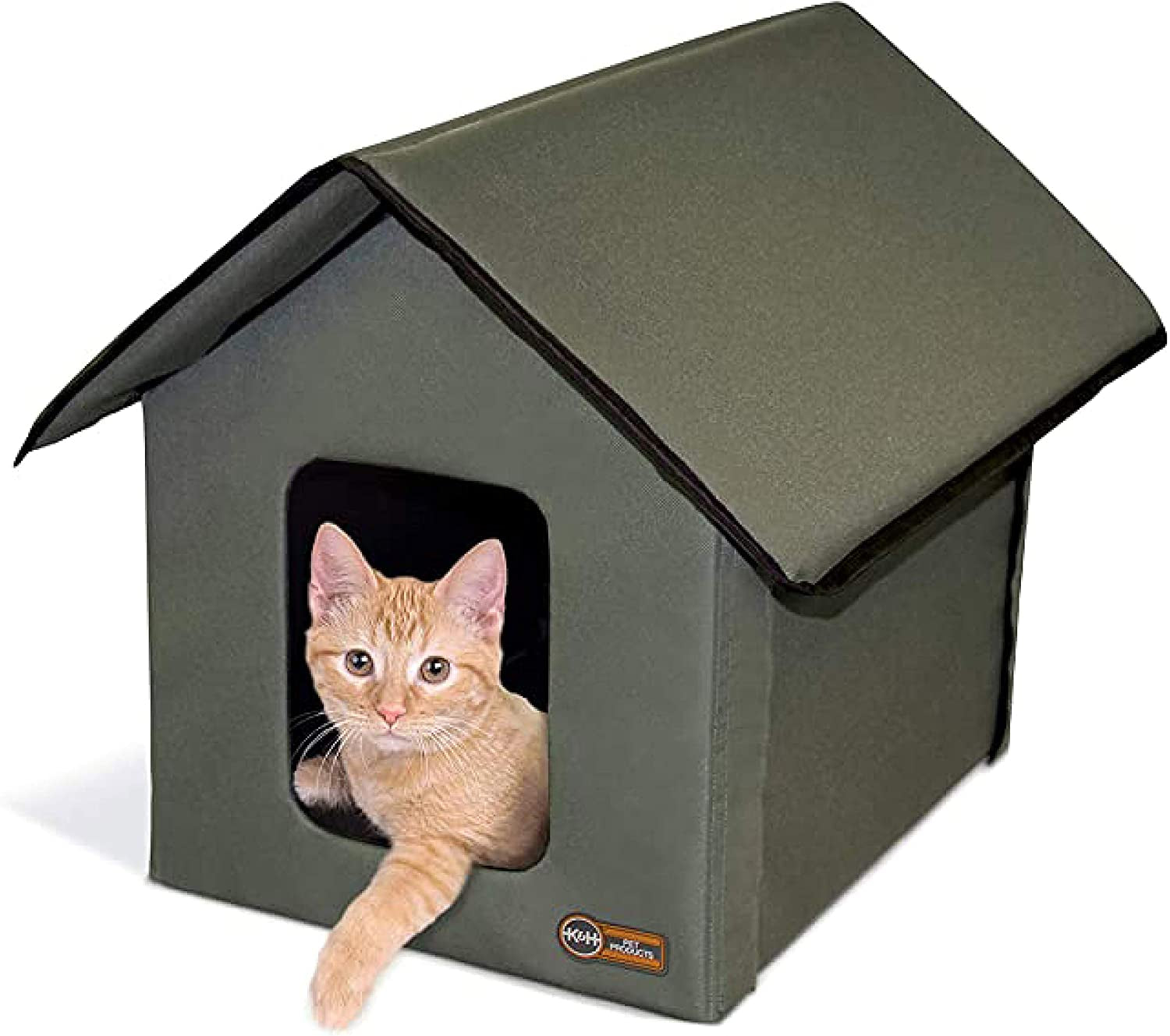 Weatherproof Outdoor Cat House - Insulated Shelter for Ferals with 2 Doors & Removable Waterproof Floor Pad - Olive Green