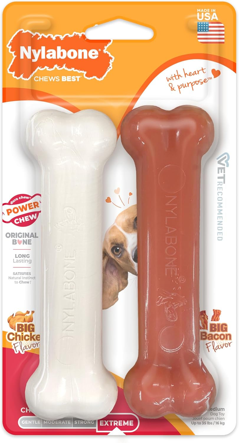 Original Bone Power Chew Toys for Dogs, Durable & Tough Dog Toys for Aggressive Chewers,Asted Blast Bacon & Chicken Flavor, Medium - up to 35 Lbs, 1 Count