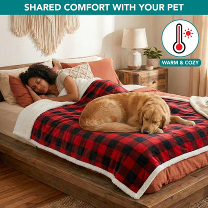 Waterproof Dog Blanket for Couch, Extra Large 80X60, Pee Proof Sherpa Fleece Reversible Pet Throw, Furniture Protector for Bed Sofa Crate Kennel, Soft Washable Cover for Dog Cat, Plaid Red
