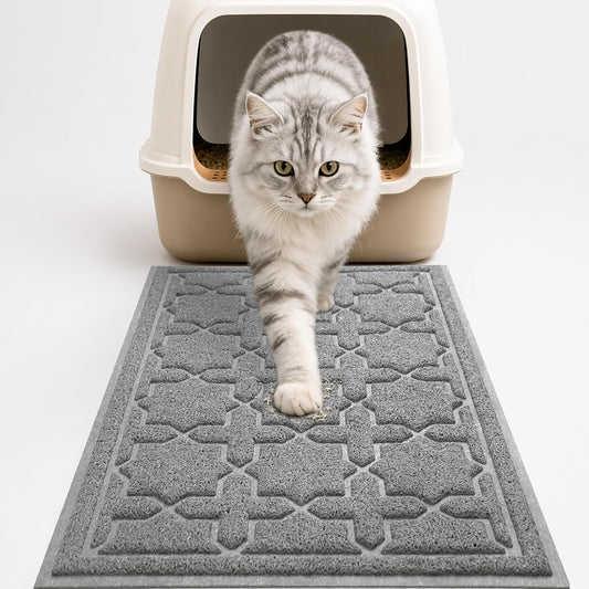 Cat Litter Mat, Easy Clean Trapping PVC Mat with Waterproof Backing and Non Slip Bottom, Scatter Control Pad for Litter Box, 35.4"X23.6", Dark Grey